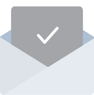 Confirmation icon depicting an envelope with a checkmark, symbolizing a received submission for planning a